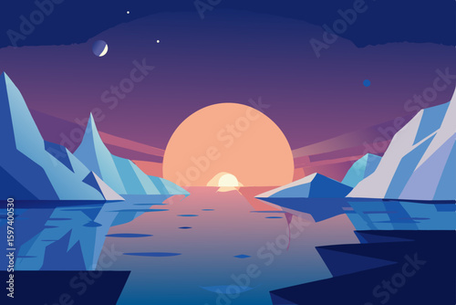 arctic sunrise with glowing icebergs and shimmerin.svg