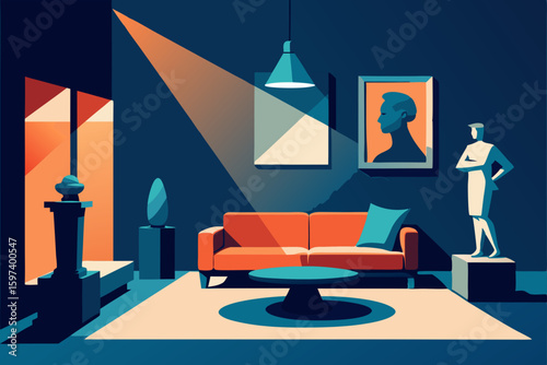art collector s living room with sculptures  overs 