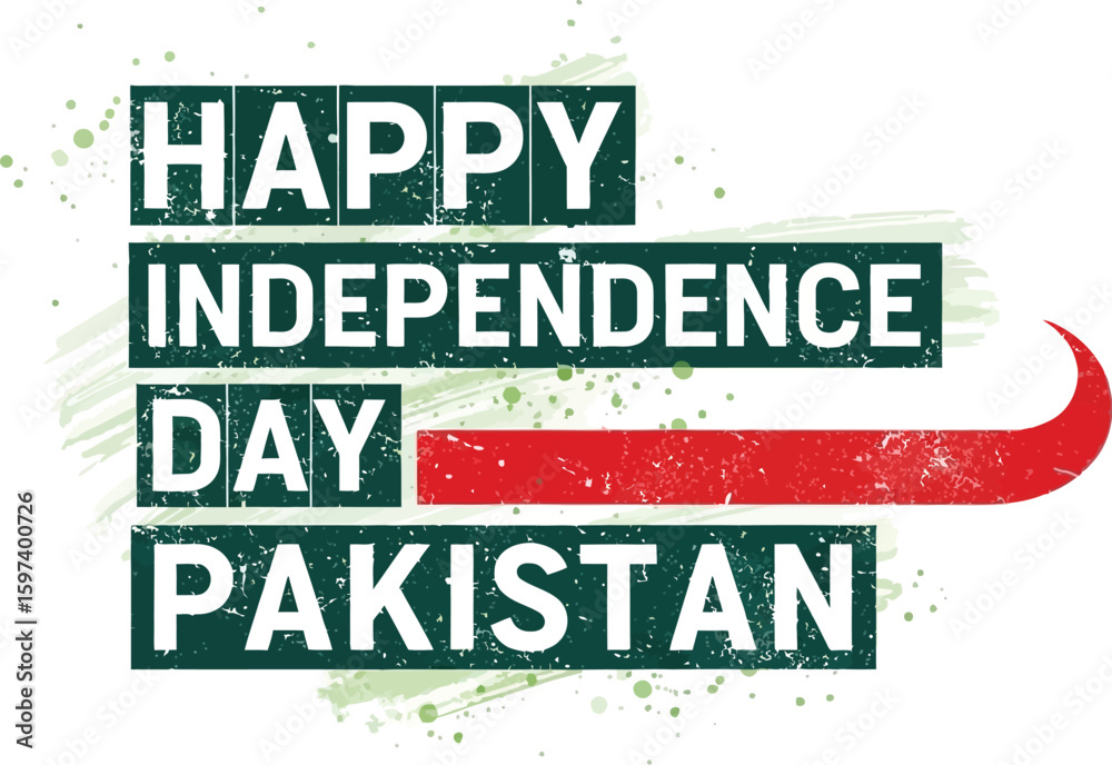 Fototapeta premium Pakistan Independence Day graphic with green and red design elements.