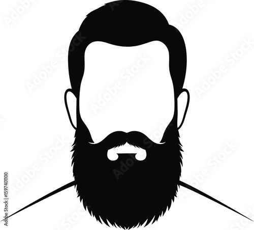Vector art of man with beard and mustache silhouette isolated on transparent background