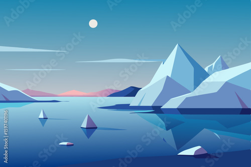 calm arctic landscape with floating icebergs 