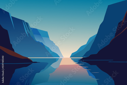 calm fjord scene with tall cliffs and still  refle.svg
