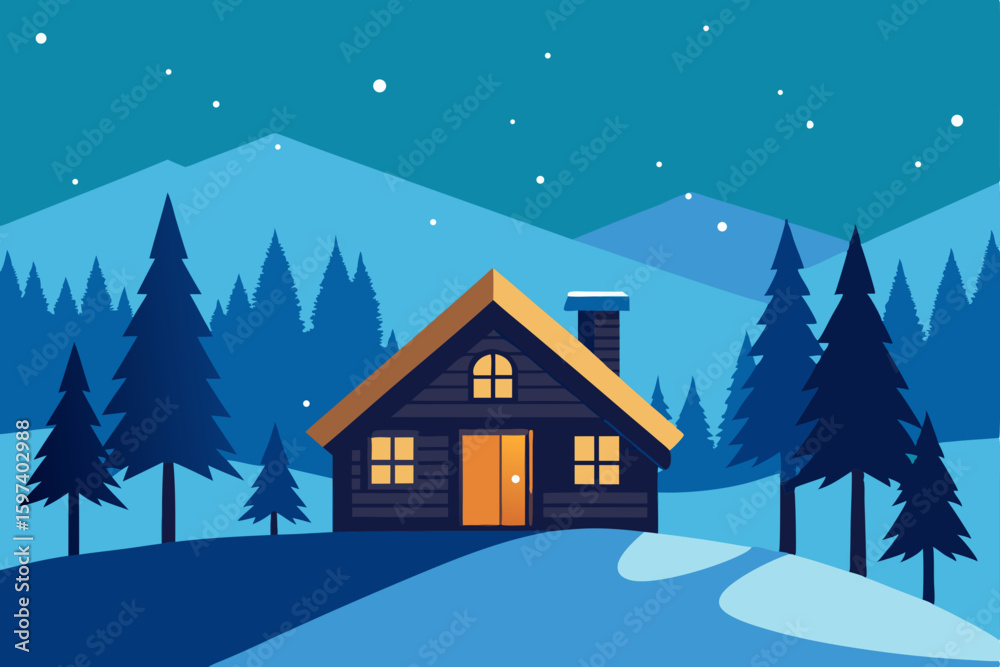 Fototapeta premium cozy log cabin surrounded by pine trees 