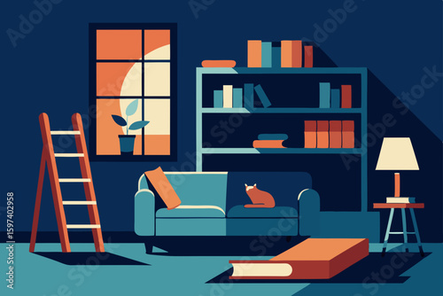 cozy librarian s living room with sliding ladders
