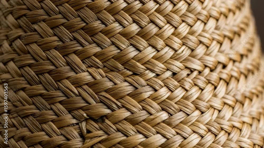 Detailed Texture of Woven Straw Weave Featuring a Braided Fiber Pattern in Neutral Beige and Brown Tones For Backgrounds and Textures