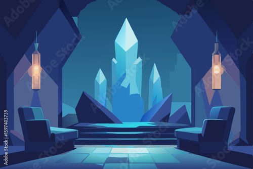 crystal cavern living room with glowing quartz 