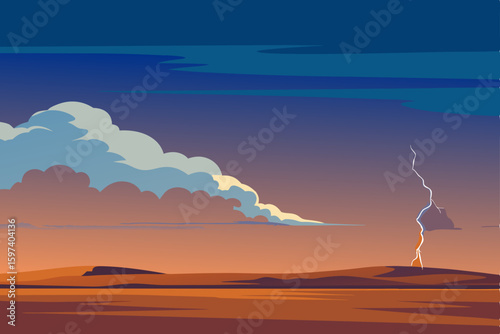 distant thunderstorm over open plains and waving 