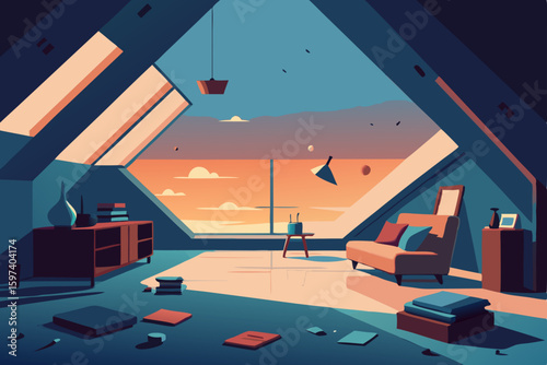 dream flooded attic living room with floating 
