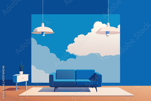 dreamy cloud themed living room with white plush 