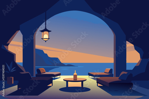 dreamy seaside cave living room with smooth stone .svg