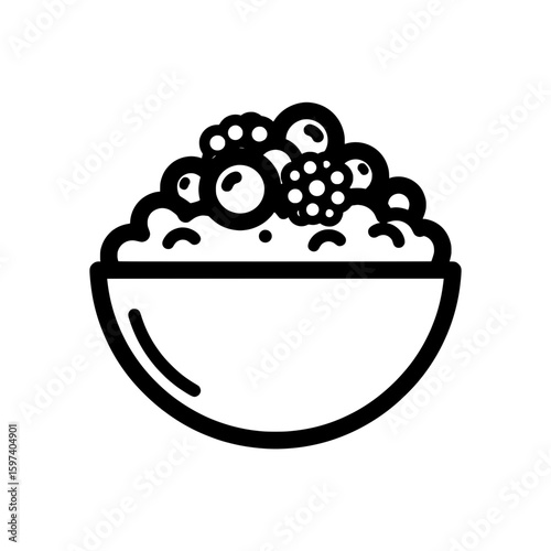 Bowl of cereal with milk and fruit on top for breakfast