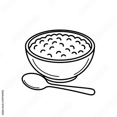 bowl of cereal with spoon in minimalist line art style