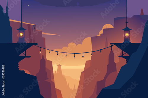 fantasy canyon filled with floating lights 