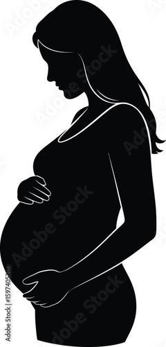 Vector art of pregnant woman holding her belly in silhouette isolated on transparent background