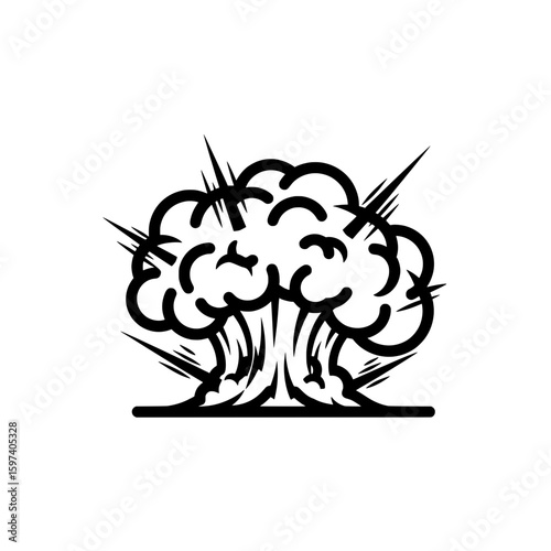 Explosion with smoke and debris on dark background
