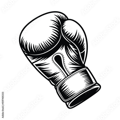 Black and White Boxing Glove Line Art: Combat Sport, Fitness, and Training Icon

