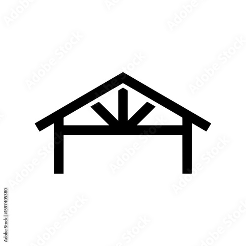 Farmhouse shed structure with open side and sloped roof