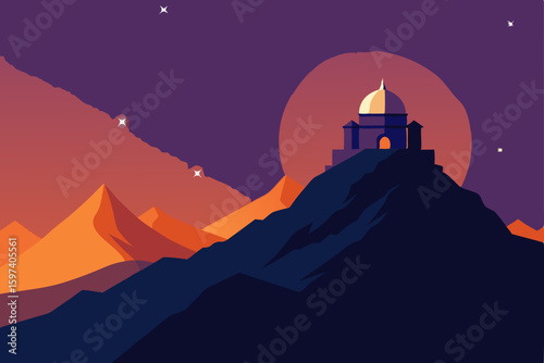 fantasy mountaintop with an ancient observatory 