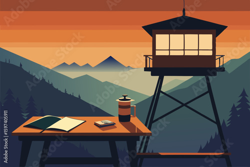 firewatch tower living room with windows  