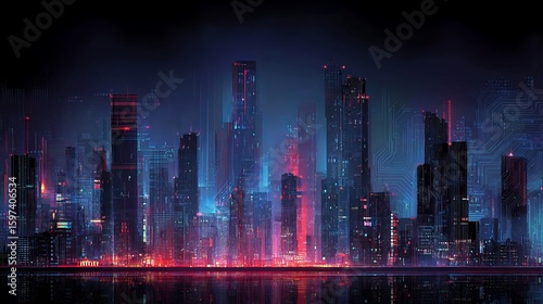 Wallpaper Mural Night Cityscape: Futuristic Urban Skyline Panorama Torontodigital.ca