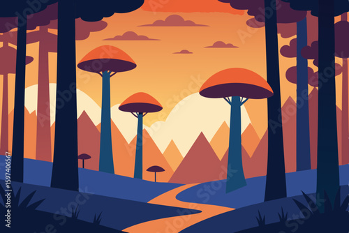 flat forest illustration with bold trunks and scat.svg