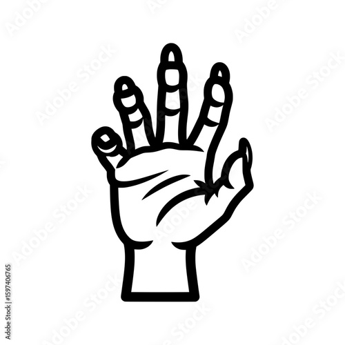 Line drawing of a hand raised with fingers spread apart
