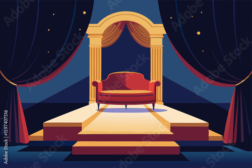 floating opera stage living room with velvet  