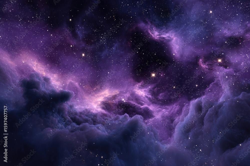 Fototapeta premium A purple galaxy with stars and colorful clouds in the night sky