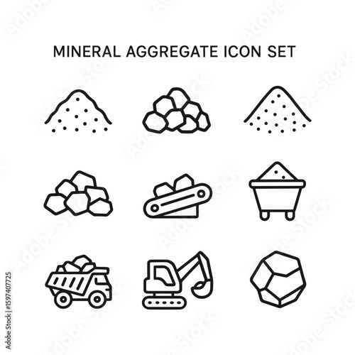 Mineral geology icons vector collection. Outline symbols. Line design