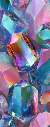 Close-up view of iridescent crystals of various colors
