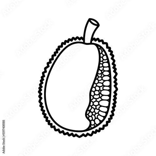 Outline of a whole and half mango with textured peel