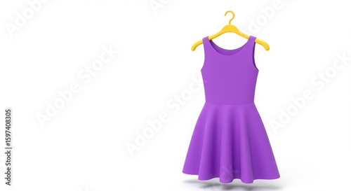 Simple purple skater dress on a yellow hanger against a white background