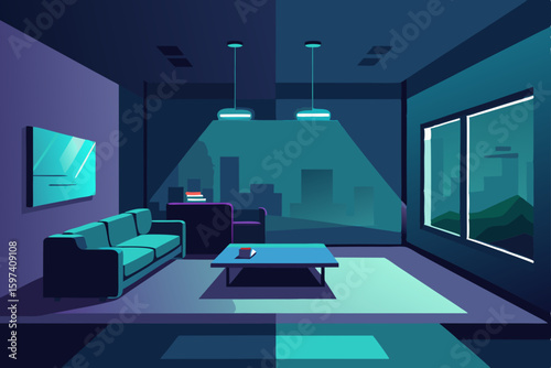 futuristic smart living room with ambient lighting.svg