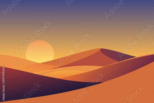 golden desert at sunrise with long shadows  