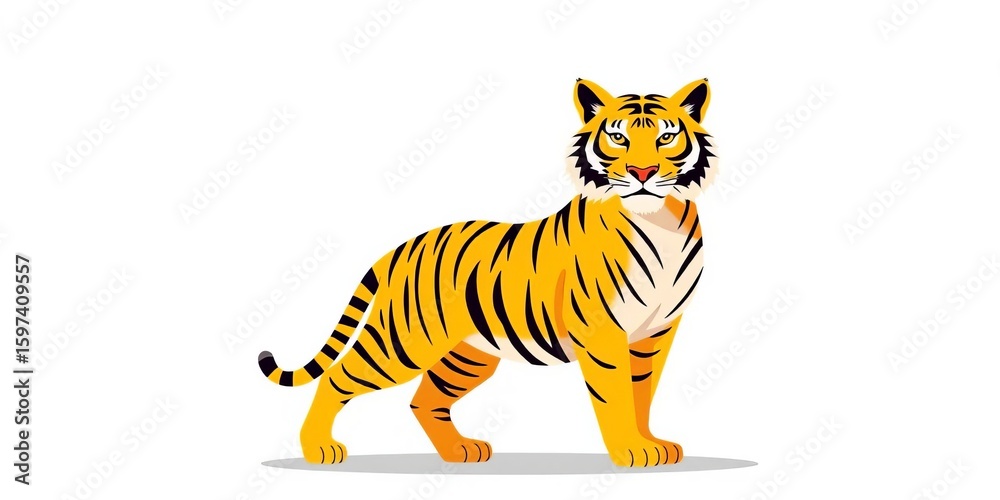 Fototapeta premium Flat illustration of a stylized yellow tiger on a minimalist background , predator, pattern