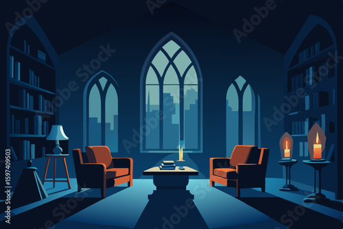 gothic library living room with candlelight  cathe.svg