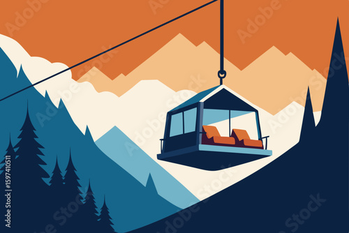 hanging gondola living room swaying above alpine