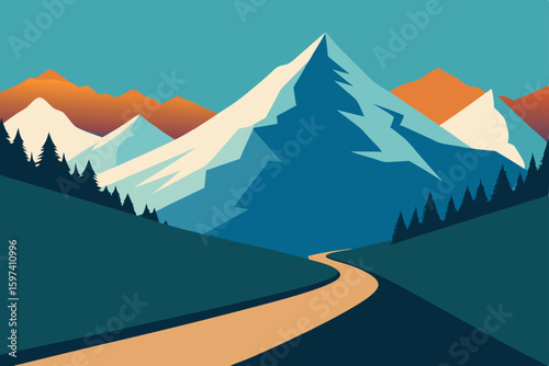 high mountain trail with backpacks and distant 
