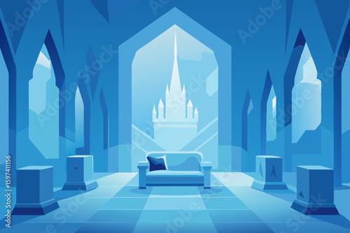 ice castle living room with crystalline walls  
