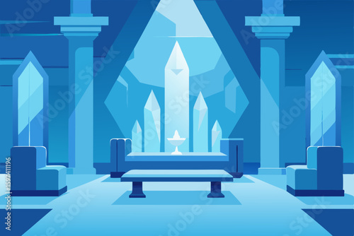 ice palace living room with shimmering crystal 