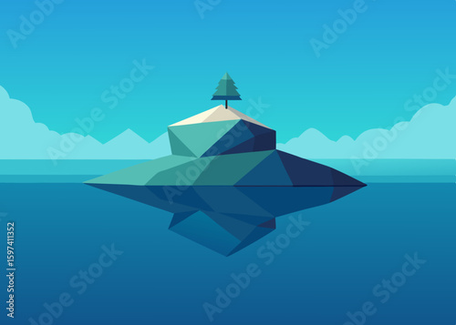 isolated island with a lone tree and crystal clear