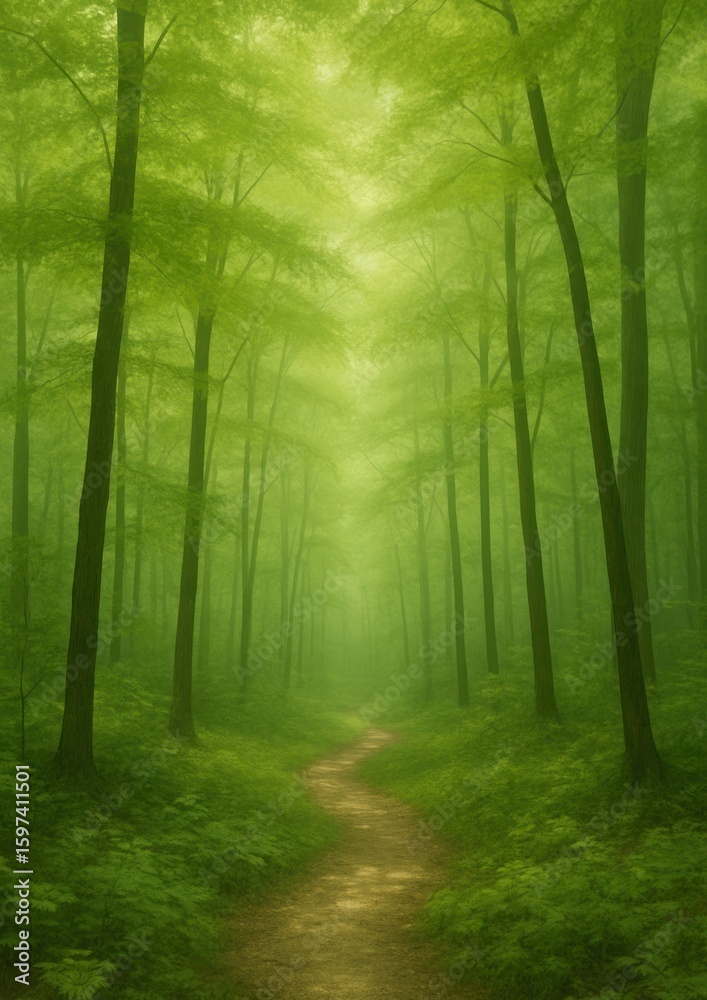Fototapeta premium Lush forest path with tranquility.