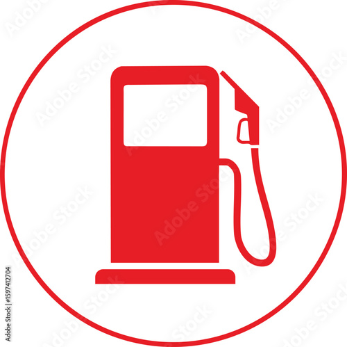 Red gas pump icon inside a red circle isolated on transparent background