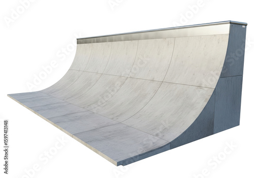 Concrete halfpipe skate ramp element isolated on transparent background