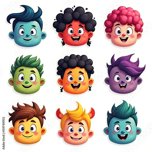 Illustrative Cartoon Faces Showing Diverse Skin Tones and Hair Styles