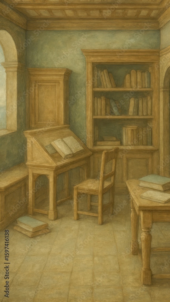 Fototapeta premium Vintage library with wooden furniture.