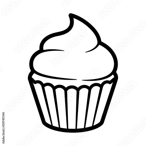 Cupcake with frosting in a lined cupcake wrapper