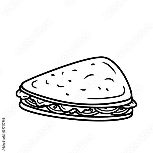 Line art of a sandwich with layers of filling and bread