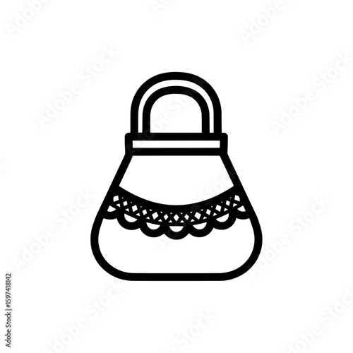 Line drawing of a handbag with lace details for fashion and accessories
