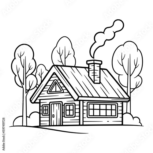 House with trees and chimney outdoor scene